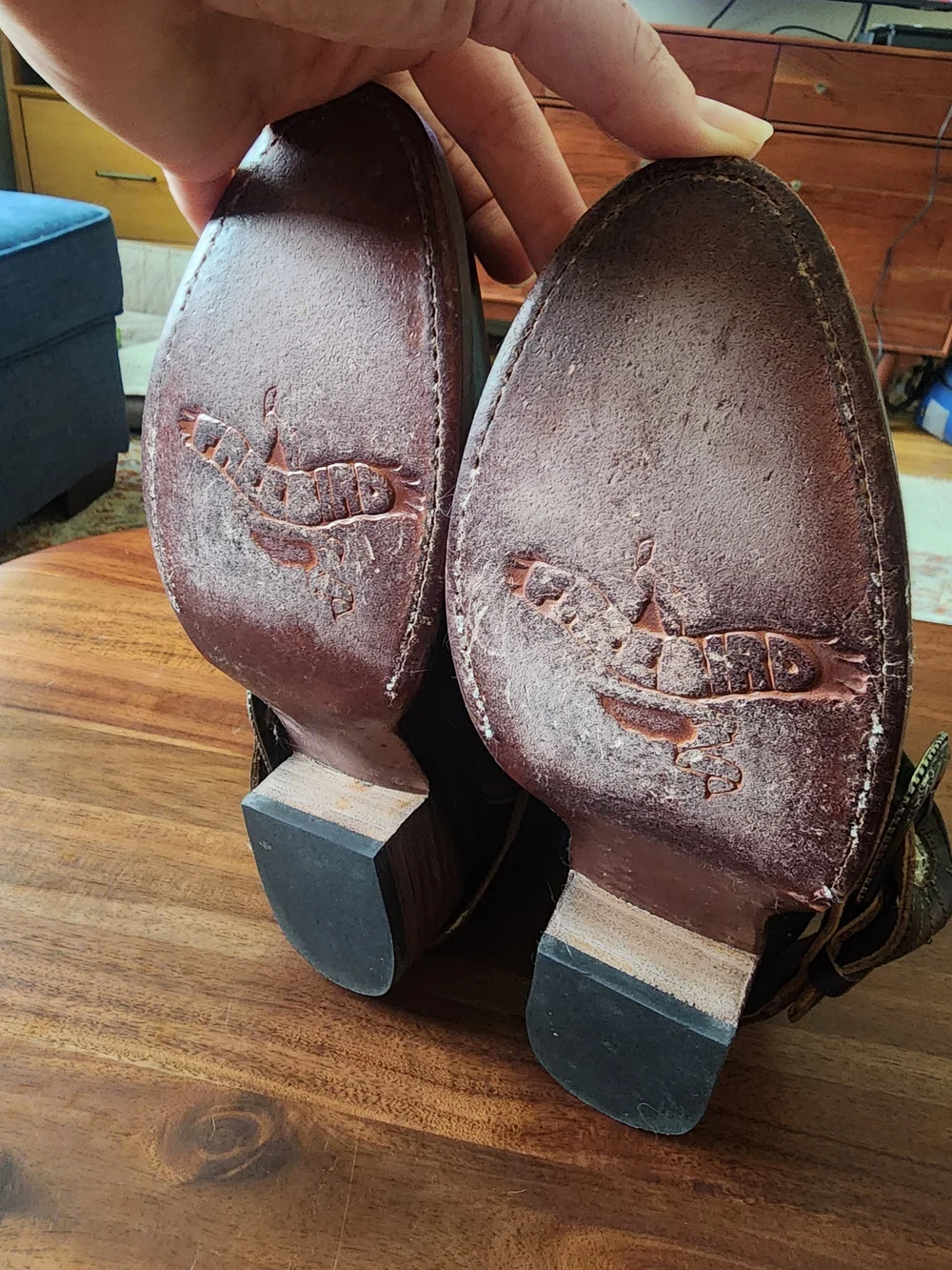 freebird Tash Brown Leather Western Ankle Boots with Distressed Tooled Accents
